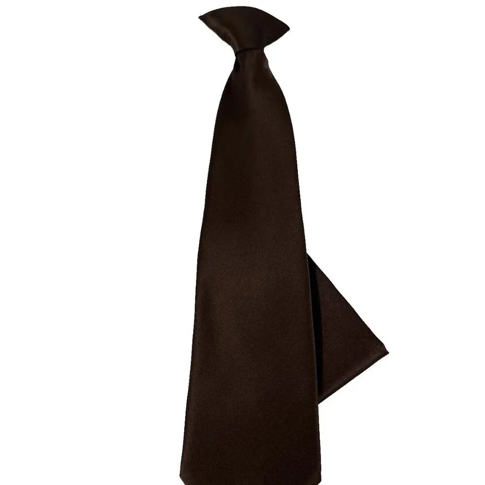 St. Patrick Boy's Clip-on Tie Hanky Set Solid Dark Brown 100% Polyester 12